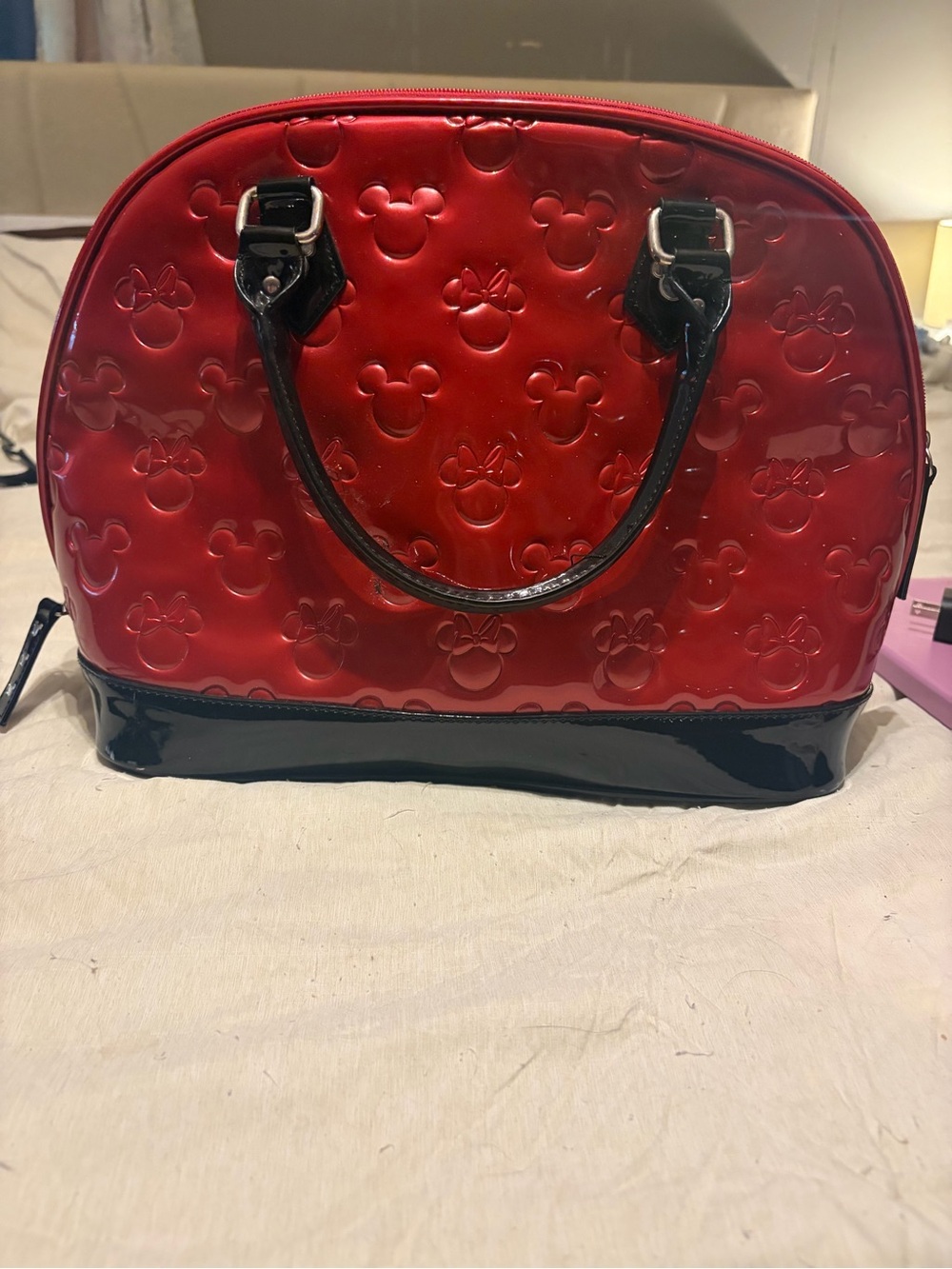 Loungefly Red and Black Minnie & Mickey Patent Dome Satchel - Picture 2 of 7